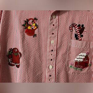 MiLi Designs Blouse Size 1X Button Up Shirt Top Embellished Christmas Red Stripe